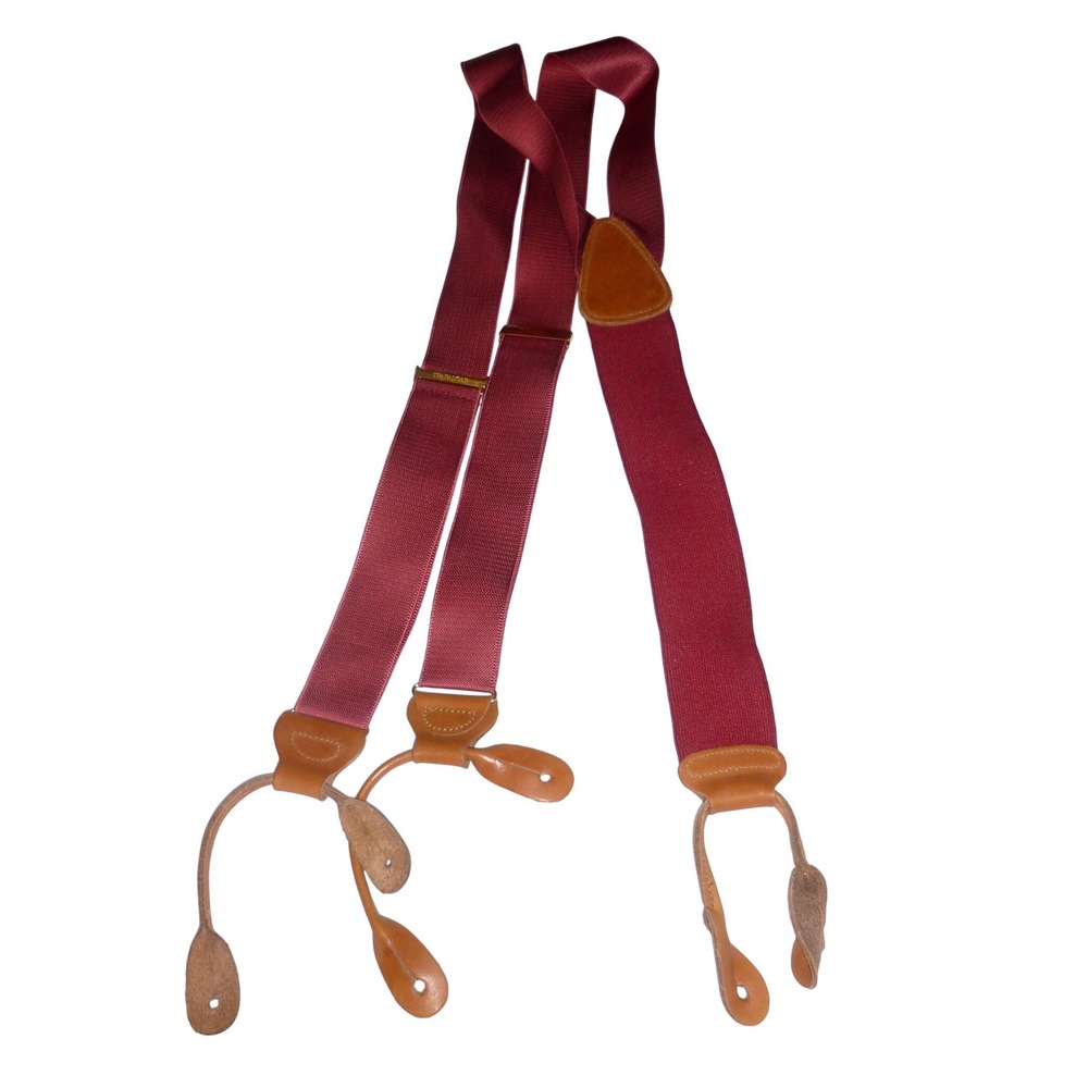 Trafalgar Mens Suspenders Burgundy Red Y-Back Leather Button End Gold Hardware